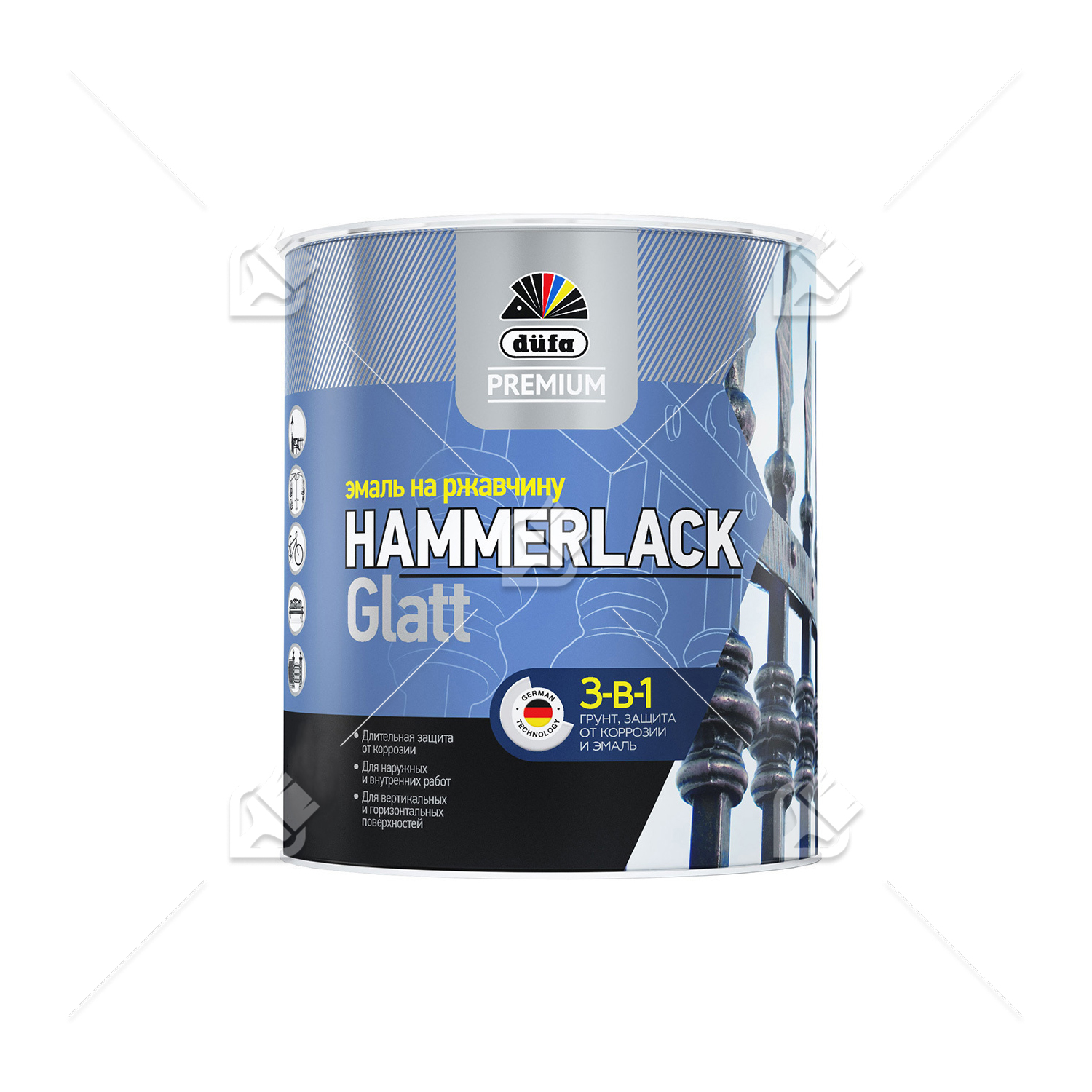 Эмаль на ржавчину Dufa Premium Hammerlack 3-в-1 гладкая RAL 9006 серебристая 2,5 л.