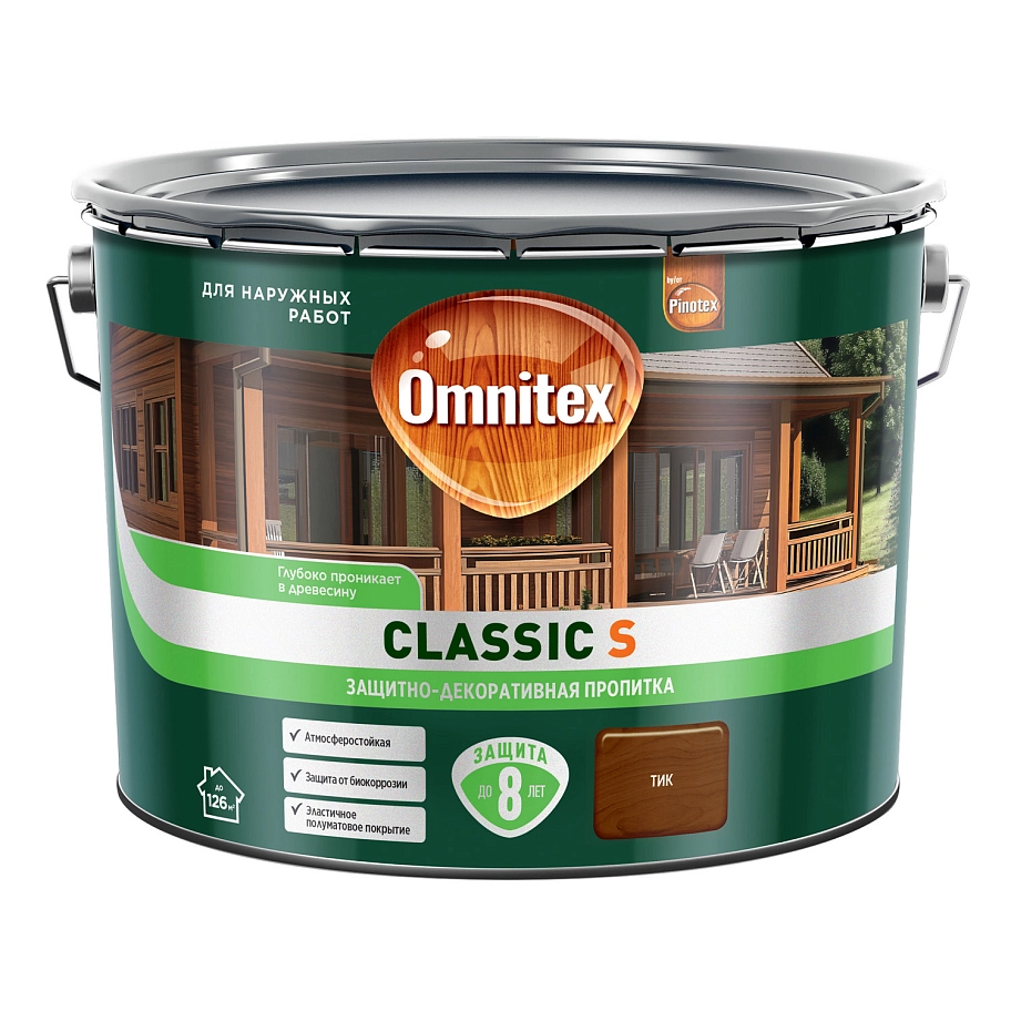 Защитно-декоративная пропитка Omnitex Classic S Тик 9л
