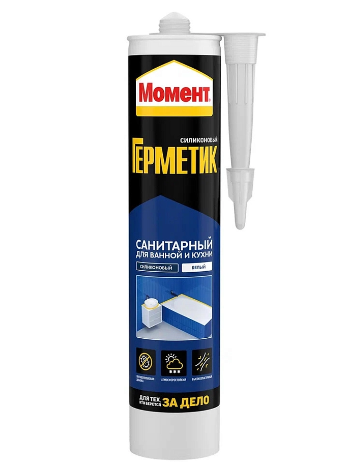 Герметик силиконовый санитарный для ванной и кухни Момент белый 280 мл.