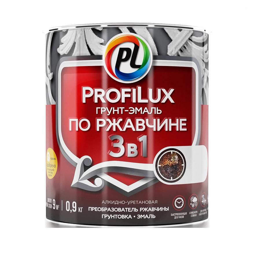 Грунт-эмаль на ржавчину 3 в 1 Profilux полуматовая чёрная 0,9 кг.