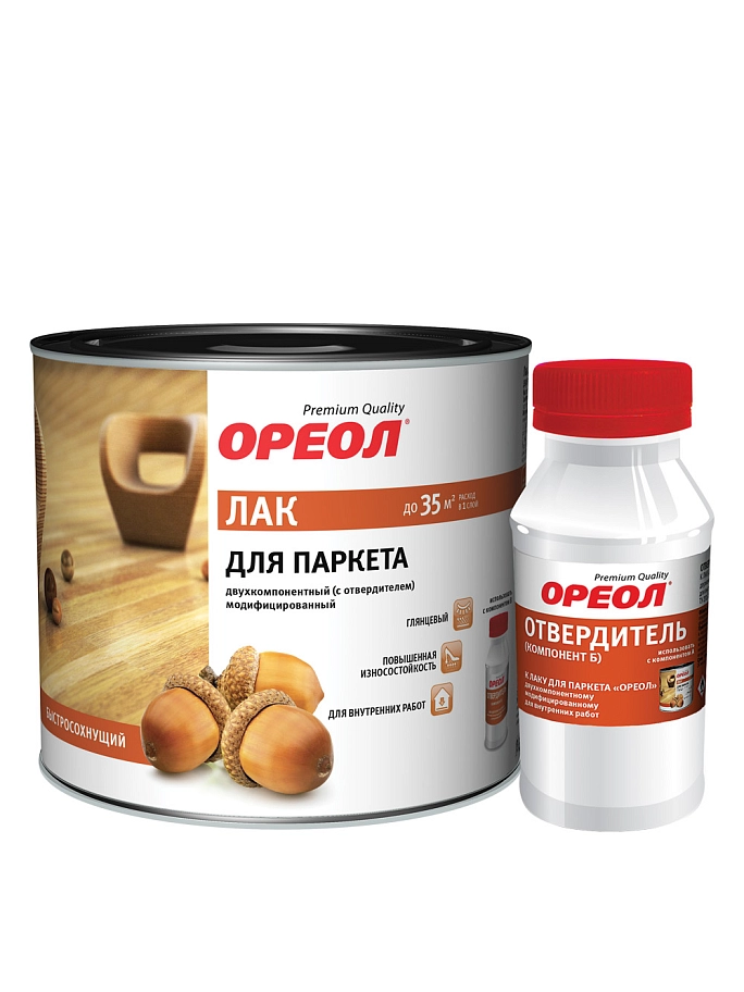 Лак паркетный алкидный двухкомпонентный с отвердителем Ореол высокоглянцевый 1,8 кг