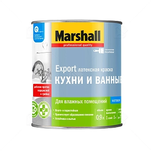 Краска для кухни и ванной латексная Marshall матовая база BW 0,9 л.